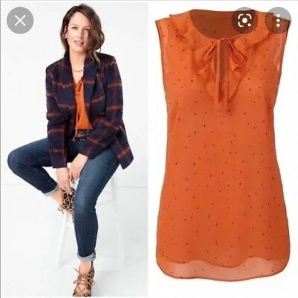 CAbi Tops - CAbi  Sprinkle Top #3764 Orange Sleeveless Top Small